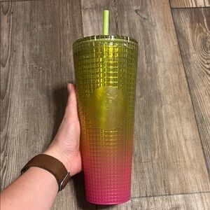 Starbucks Green to Pink Ombre Tumbler with Straw